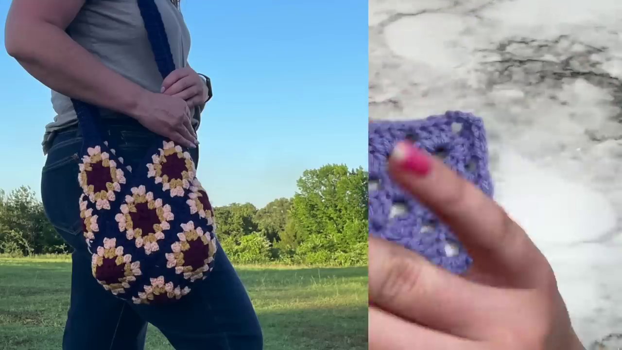 The finished, multi-colored granny square held up, showcasing its perfect shape and neat edges.