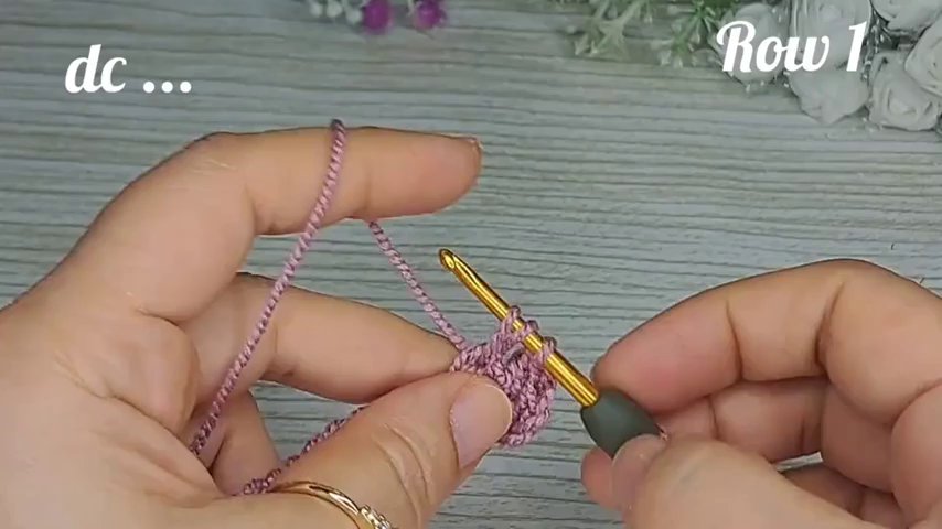 The hands continue working the same stitch pattern, with the text indicating that row six repeats the sequence from row two.